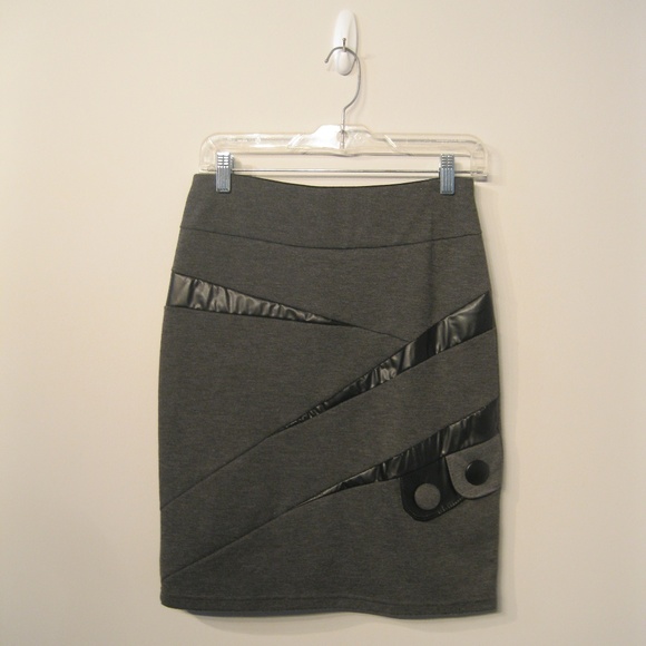 Winnie Fashion Gray Black Pencil Skirt M - Picture 5 of 6
